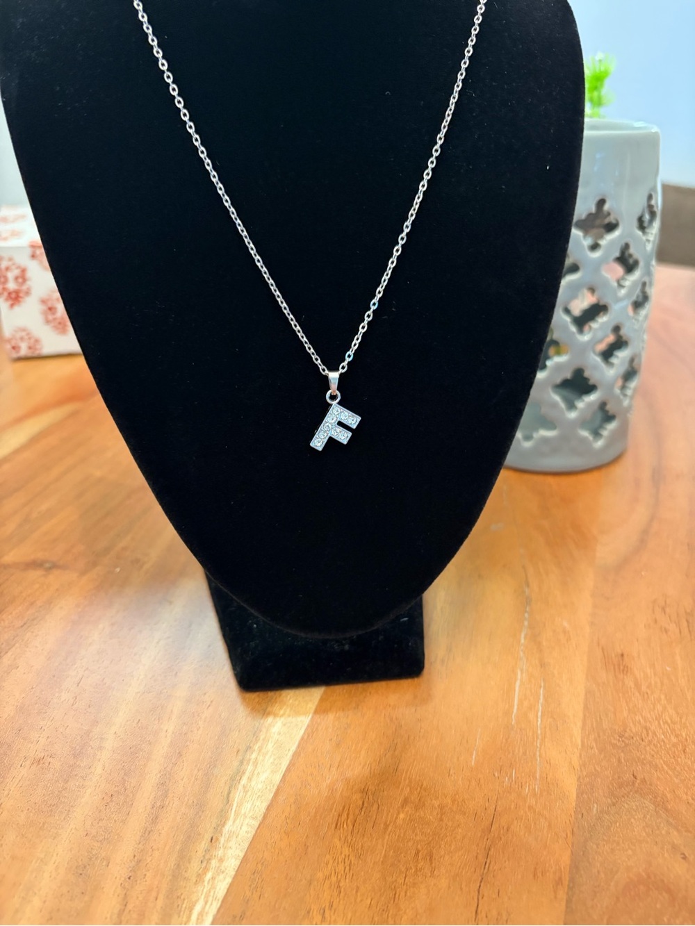 Silver Initial 'F' Pendant Necklace - Sparkling Crystal Letter